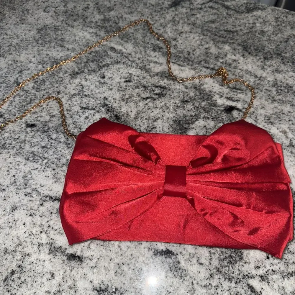 Elegant Red Satin Bow Clutch – Evening / Formal Purse - Picture 2 of 7